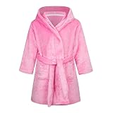NautySaurs Mädchen-Bademantel Kinder Einfarbig Bademäntel Kinder Kapuzen-Flanell-Fleece-Bademantel für Jungen, rose, 7-9 Years