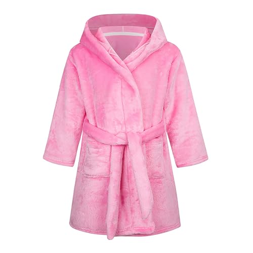 NautySaurs Girls Dressing Gown Kids Solid Color Bathrobes Children's Hooded Flannel Fleece Robe for Boys, Pink, 9-12 Years