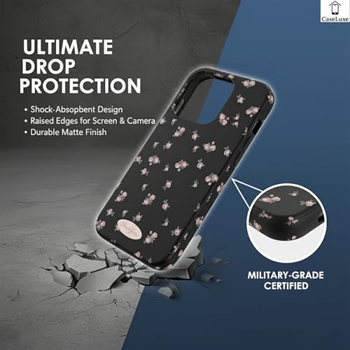 Image of Floral Pattern Phone Case Back Cover Compatible with iPhone 15 Elegant Small Flower Soft Texture Protective Case for Women and Girls-White-Black