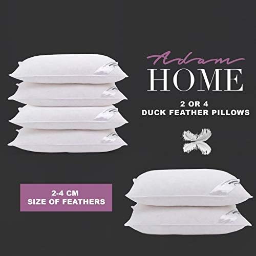 Adam Home Luxury White Duck Feather and Down Pillows (Pack of 4, Standard Size) - Extra Soft Filling Filled in 100% Cotton Cover Store Hotel Quality Comfortable Bed Pillow