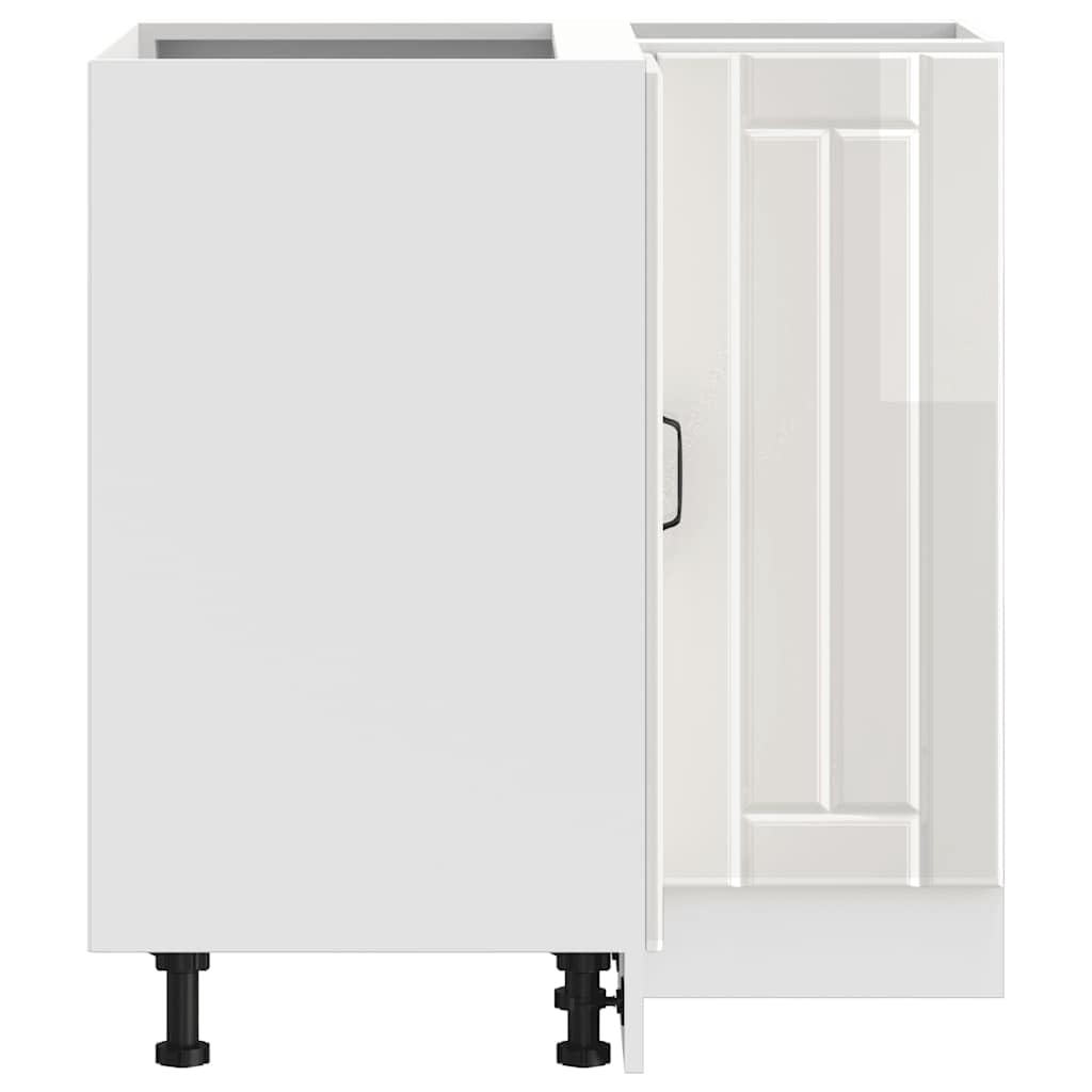 Lucca - Mobiletto angolare da cucina in legno bianco lucido, 75,5 x 75,5 x 81,5 cm, con piedini regolabili, spazio per cucina e sala da pranzo, autoportante, salvaspazio