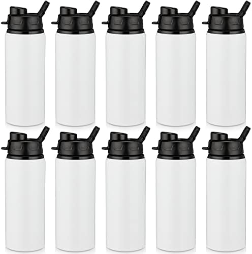 Shellwei 10 Pieces Aluminum Water Bottle 20 oz Leak Proof Aluminum Reusable Bottles Lightweight Portable Sports Water Bottle Bike Water Bottles Snap Lid Metal Water Bottle for Travel (White)