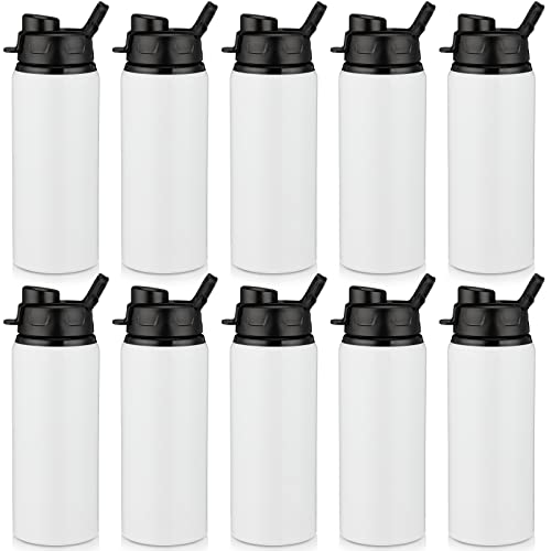 Shellwei 10 Pieces Aluminum Water Bottle 20 Oz Leak Proof Aluminum Reusable Bottles Lightweight Portable Sports Water Bottle Bike Water Bottles Snap Lid Metal Water Bottle For Travel (White) #TOP8