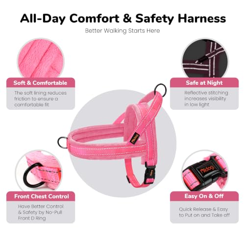 Didog Soft Flannel Padded Dog Vest Harness, No Pull/Quick Fit Reflective Dog Strap Harness, Easy for Training Walking (M:Chest 21-27", Pink) by Didog - Image 5