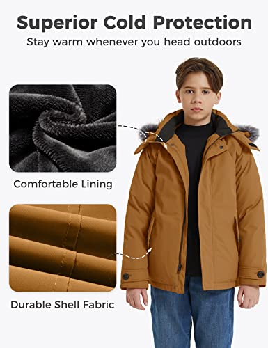 Wantdo Boys' Quilted Winter Coats Warm Thicken Puffer Jacket Water-Repellent Parka With Hood Khaki 14/16 #TOP3
