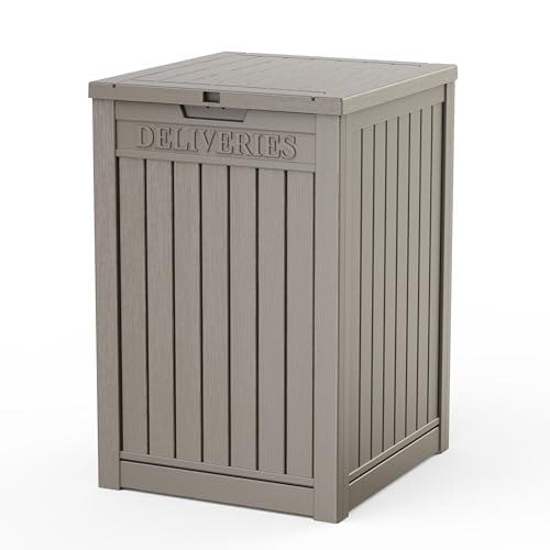 EasyUp 56 Gallon Deck Boxes Outdoor Waterproof, Resin Outside Storage Box for Patio Cushion Furniture Pool Accessories Garden Tools Indoor Outdoor Storage Bench (56 Gallon, Grey)