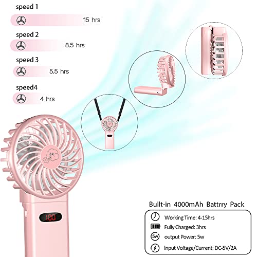 Cazokasi Handheld Fan Portable Rechargeable Fan Neck Hanging Fan Desktop Usb Fan For Cooling And Heatstroke Prevention Fan (Pink Rechageable Fan) #TOP2