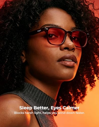 Image of TIJN Premium Blue Light Blocking Glasses for Women Men Computer Gaming Use | Square TR90 Frame Nerd Eyeglasses Anti Blue Ray with Red, Orange, Clear Lens for Computer, Phone, TV and Evening Screen Use
