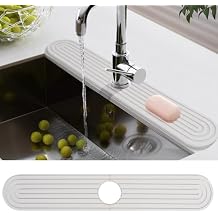 Uquelic Extra Long 23.6" x 3.9" Diatomite Faucet Mat - Durable Sink Mat to Protect Countertops, Stone Drying Tray for Kitchen and Bathroom Use
