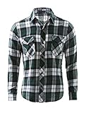 Allegra K Mens Long Sleeves Check Print Casual Plaid Flannel Shirt Green M