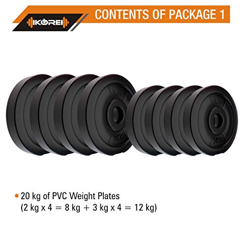 Image of Kore PVC 20 Kg Home Gym Set With One 3 Ft Curl Rod And One Pair Dumbbell Rods With Gym Accessories, Black