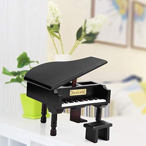 Piano Music Box, Wooden Grand Piano Windup Musical Box with Small Stool for Christmas Birthday Valentine's Day Home Office Decoration Gifts
