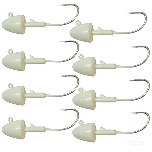 8pcs Fish WOW!® 1/2oz Shad Jighead Glow Bullet Jig Heads - Glow in The Dark