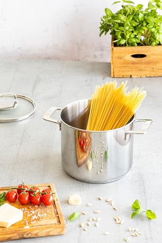 Image of BRA COOKWARE Signature Stainless Steel Stock Pot w /Glass Lid | 9.5 Inch 9 Quart Professional Grade Cooking Pot | PFOA Free Deep Pot | All Cooktops | All Cooktops (incl. Induction) & Oven Safe
