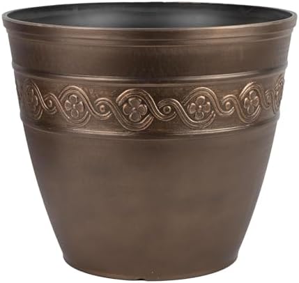 Corinthian Round Planter Pot w/Drainage, 10" Oil Rubbed Bronze | ...