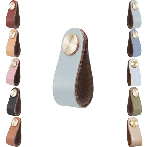 Voleseni Leather Cabinet Knobs, 4pcs Drawer Door Pulls, Anti-Collision Vintage Furniture Door Knobs for Kitchen Dresser