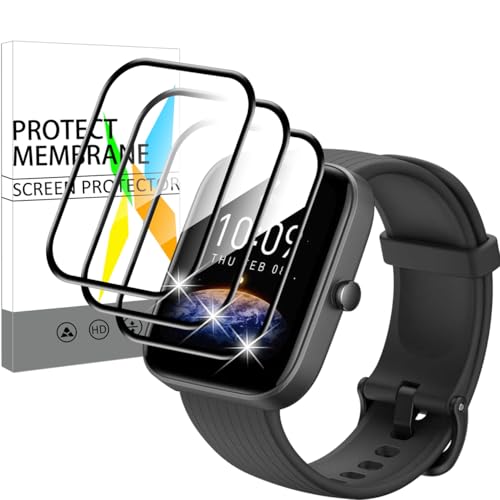 �Ή� Amazfit Bip 3 / Bip 3 Pro �t�B���� 3���y���YAGC���Ɏq�f�ށz �X�}�[�g�E�H�b�` �p Amazfit Bip3 / Bip3 Pro �K���X�t�B���� PET������ �Y�f�@�� 24���Ԏ����C���Z�p 3D�Ȗ� �ی� �t�� �t�B