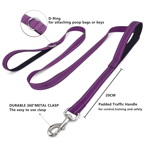 ARLSIM 6 FT Dog Leash with 2 Padded Handle Nylon Reflective Dogs Leashes for Small Medium Large Dogs Purple by ARLSIM - Image 3