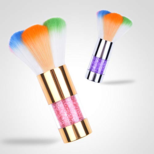 Leq 2Pcs Colorful Nail Art Dust Brush Remover Cleaner For Acrylic & Uv Gel Nails With Shiny Rhinestone Handle #TOP6