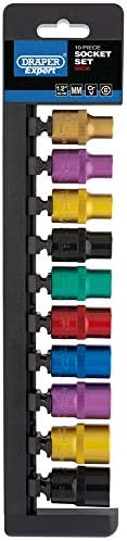 Draper 50493 1/2-Inch Square Drive Metric Coloured Socket 10 Piece Rail Set