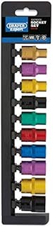Draper 50493 1/2-Inch Square Drive Metric Coloured Socket 10 Piece Rail Set