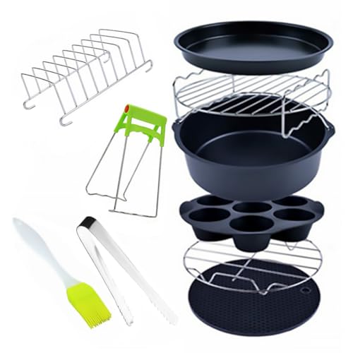 Sewroro Juego de Accesorios para Freidora de Aire 32qt-58qt Set 9 Piezas Molde para Cupcakes Molde para Pizza y Barril para Hornear Antiadherente Apto Lavavajillas Color Aleatorio