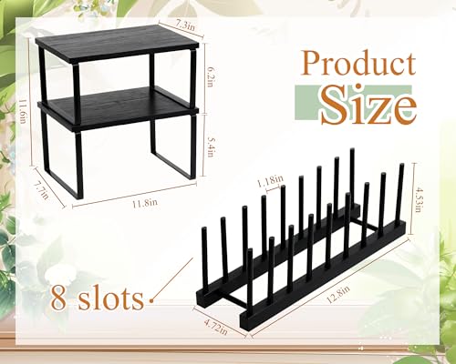 Marsui 4 Pcs Kitchen Organizer Accessories Set Cabinet Organizer Shelf and Bamboo Dish Drying Plate Rack Counter Shelves Storage Holder for Spice Rack, Dish, Pot Lid, Bowl, Cup (Black) by Marsui - Image 2