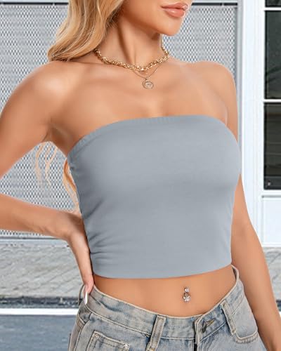 Image of Summer Tube Tops Basic Crop Tops for Women Strapless Tank Bandeau Shirts