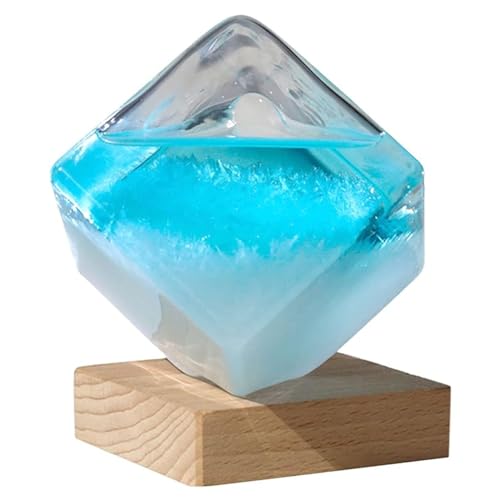 Baromètre météo prévision cristal cube d'eau bleue socle bois - 2