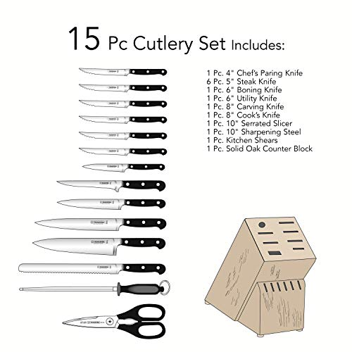Tramontina Cutlery/Steak Knife Set With Hardwood Counter Block Gourmet Forged-Traditional 15 Piece, M-400/15Ds #TOP5