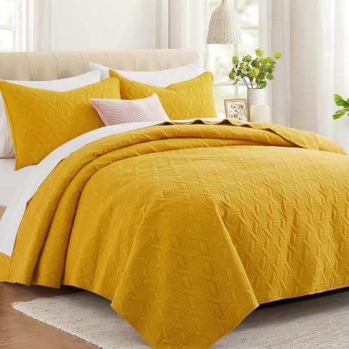 Lavsiry Mustard Yellow Oversized California Cal King Size Quilt Bedding