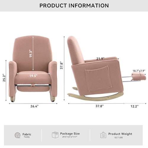 Foxhunterrockingchairnurserychairwithadjustablefootrestandhighbackrestgliderchairfornurserywithsidepocketsupholsteredrockingchairindoorforlivingroomteddypink  Urban Country Home Decor Foxhunter rocking chair nursery chair with adjustable footrest and high backrest glider chair for nursery with side pockets upholstered rocking chair indoor for living room teddy pink  urban country home decor