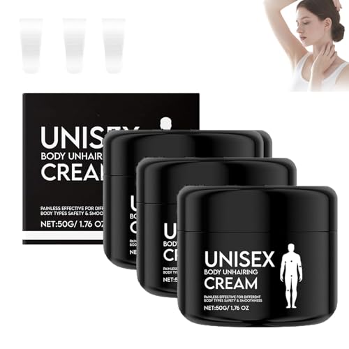 Crema desveladora corporal unisex, depilatoria suave y de acción rápida, sin barba incipiente sin residuos Fórmula para todas las partes del cuerpo, resultados rápidos y suaves (3Piezas)