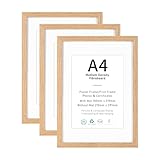 A4 Picture Frame Set of 3, Display A5 with Mat or A4 without Mat, Natural Wood Photo Frames for Wall Mounting or Table Top Display