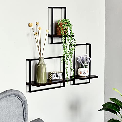 Welland 5.51" Deep Modern Floating Shelves, Natural Solid Wood, 16", 14", 12" Dark Espresso Floating Shelves Bathroom Set Of 3 #TOP3