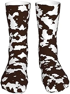 883 Compression Socks Brown White Cowhide Pattern Athletic Socks Breathable Crew Socks Non Slip Calf Socks For Trekking Jogging Hiking 40cm