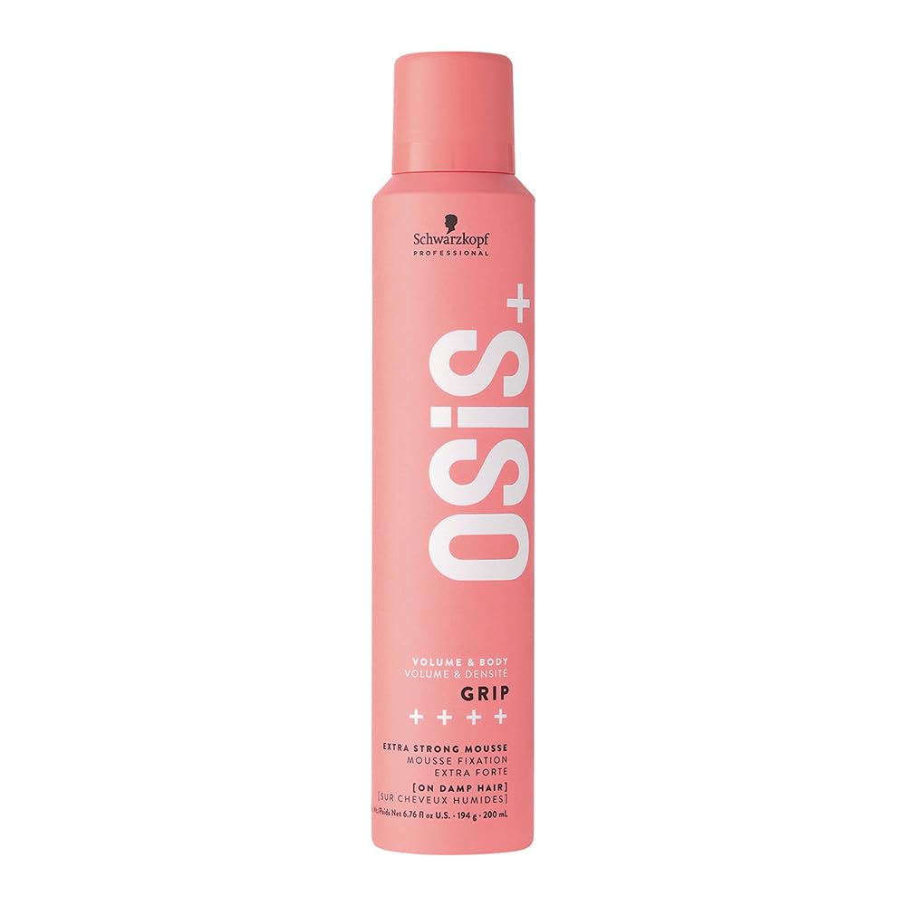 Schwarzkopf Professional OSiS+ Grip Extra Strong Hair Styling Mousse For Men & Women | Long-Lasting Hold, Volume & Natural Shine | Frizz Control & Lightweight Formula | Vegan-Friendly (200 ML)