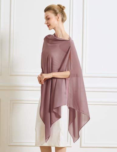BEAUZSUZSANA Chiffon Cape Shawls for Evening Dress Soft Elegant Sheer Wraps Perfect for Weddings Parties (Cinnamon Rose) — view 3