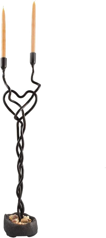 American Made One Heart Curling Ironwork Candle Holder, 18.5" Tall for Use with 1/2" Candles