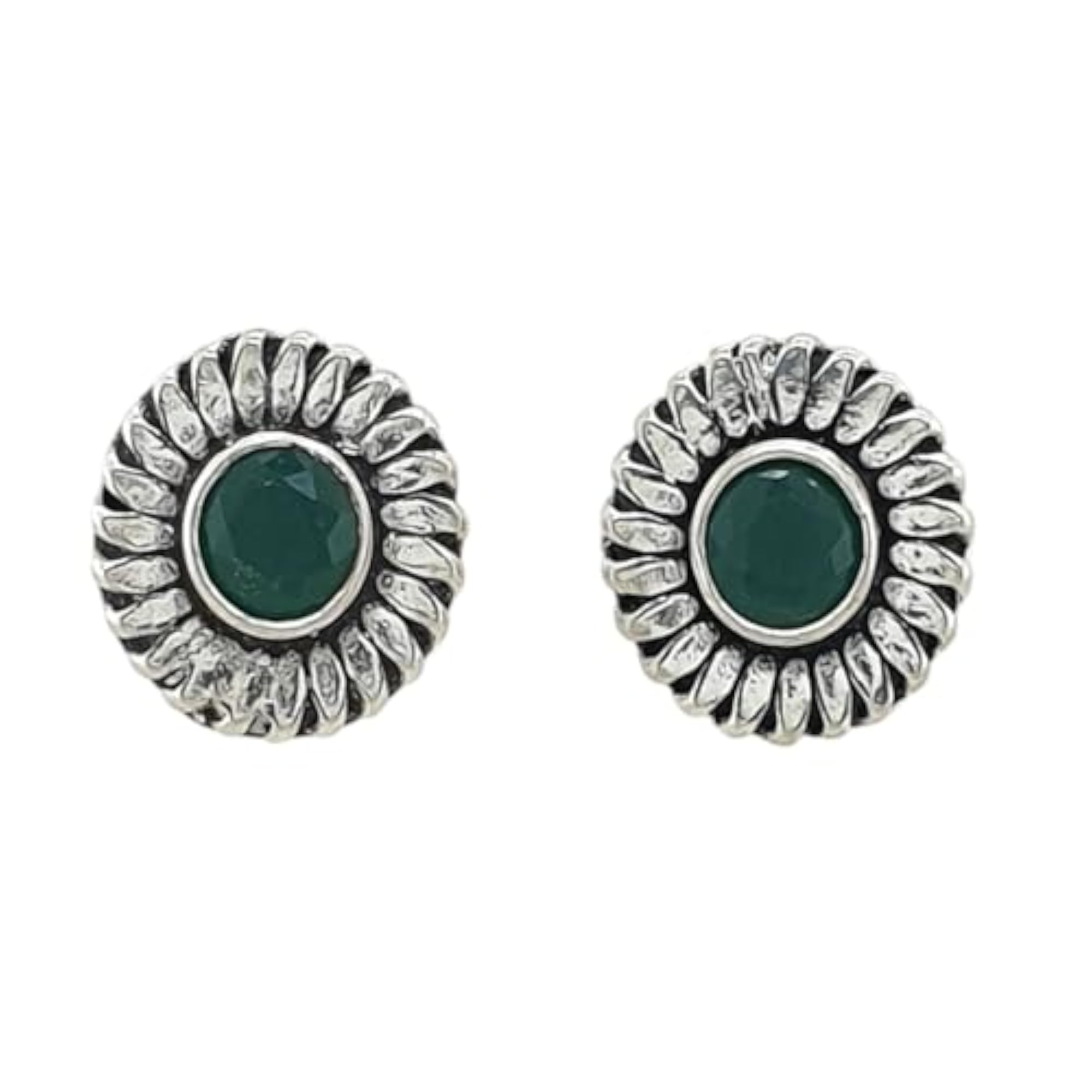 Women's 925 Sterling Silver Round Green Onyx Stud Earrings