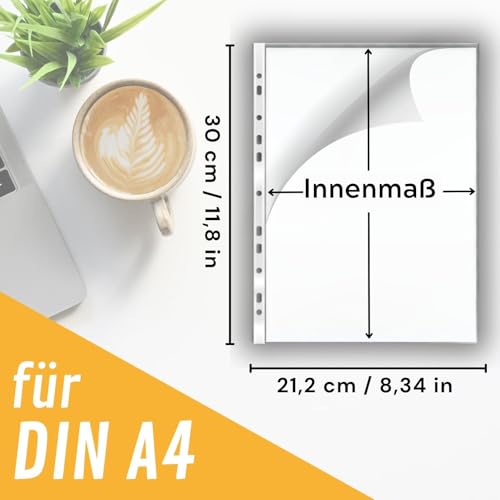 perfect line – 100 Prospekthüllen A4, seitlich & oben offen (Typ L) - extra stark, säurefrei, dokumentenecht, Klarsichthüllen reißfest, Made in EU