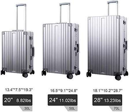 TRAVELKING 멀티 사이즈 전체 알루미늄 하드 쉘 수하물 케이스 휴대용 스피너 슈트케이스 50.8cm-71.1cm(20-28인치), 실버 — 사진 6