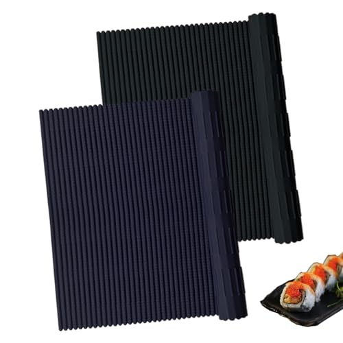 Quaocens 2 Pcs Sushi Roller, Silicone Sushi Rolling Mat, Non Stick Sushi Making Kit, Easy to Clean and Reusable Sushi Mat Roller, Kitchen DIY Sushi Mat (Black/Blue)