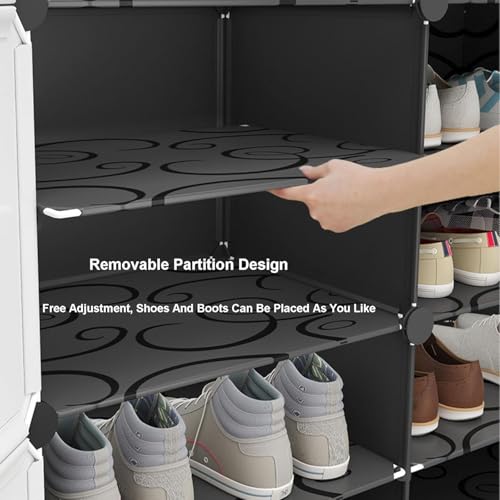 Image of LUVHOMEE Plastic Shoe Rack for Home with Door, 6-Door Shoe Storage Cabinet | 12-Shelfs for 24 Pairs | Waterproof & Portable DIY Shoe Slipper & Chappal Stand for Entryway /Bedroom (White-Y4)