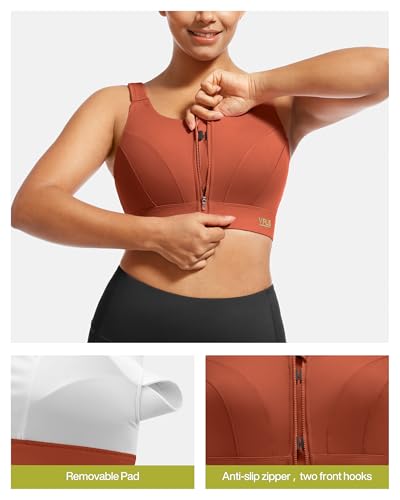 Image of Adjustable High Impact Sports Bras for Women Zip Front Full Coverage and Lift Padded Compression Tops