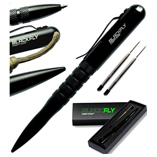 Premium Tactical Pen Self Defense Kubaton, SAFE GRIP, Drilled No Loss Cap For Lanyards! EDC Military Grade Survival Pens, Top Gadget Gifts For Men Women Police! +2nd Ink +Gift Box +USA Brand Black Fly