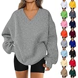 Oversized Sweatshirt for Women Cute Fleece Long Sleeve Sweatshirts Dressy Work Party Club Family Baseball Plus Size Hoodie Baggy Big and Tall Solid Color Plain Cool Sweat V Neck Sweatshirt Women
