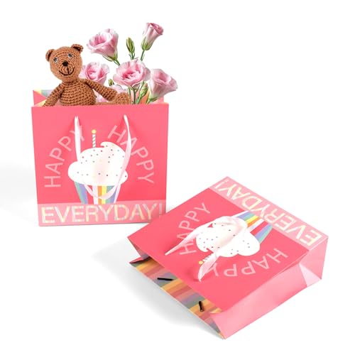 12 Pack Small Thank You Gift Bags Party Favor Gift Bags Bulk with Handle for Birthday, Valentines, Wedding, Bridal, Baby Shower, Back to School, Gift Wrap Bags (Pink, Small Size: 7.89''x 3.15''x7.89'') — view 6