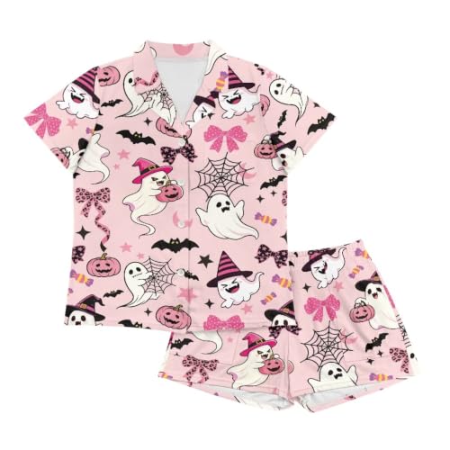 Image of Renewold Button Down Womens Pajama Set Short Sleeve Loungewear Bow Nightwear Sleepwear Night Suit Tops Shorts 2 Pieces