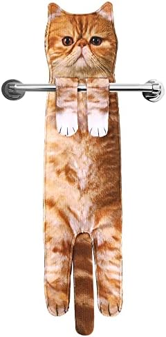 AGRIMONY Cat Funny Hand Towels - Cute Bathroom Kitchen Towels Cat Decor Decorative Hanging Face Towels Super Absorbent Soft-Valentines Christmas House Warming New Home Gifts for Cat Lovers - Orange